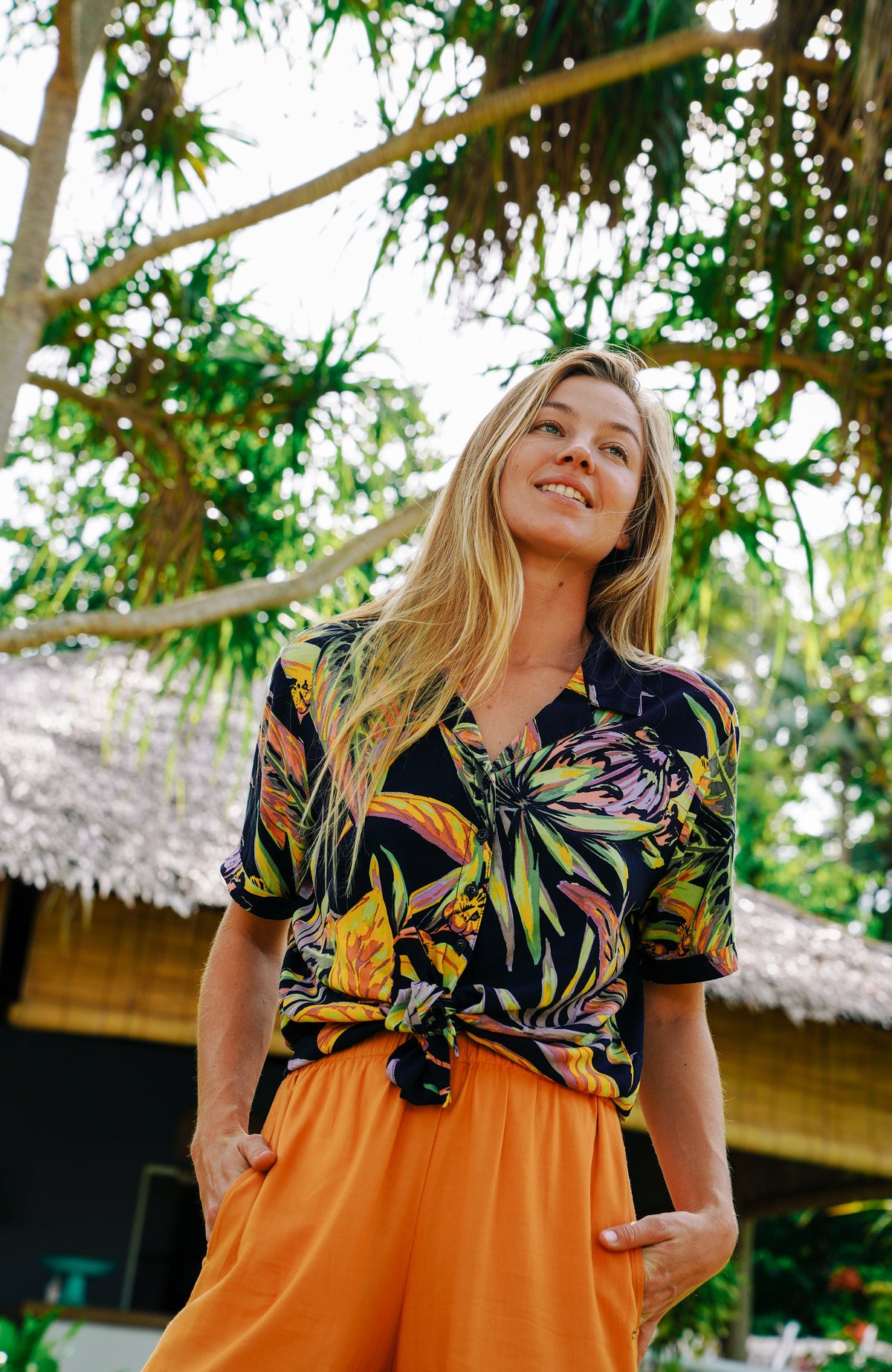 Cali Beach Shirt | Black Tropical Flower