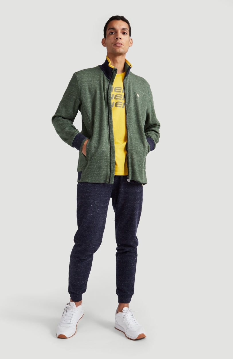 2-Knit Full Zip Cardigan | Dark Green Melee