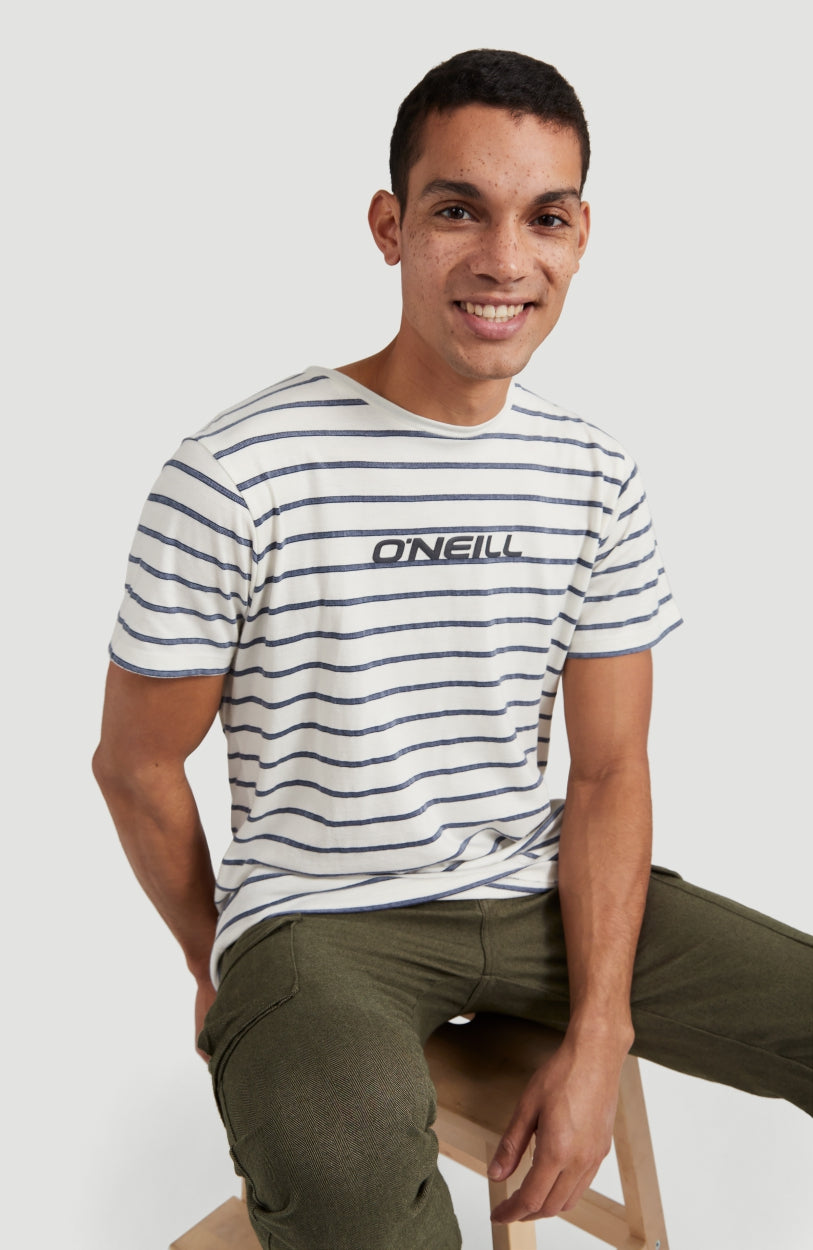 Combi Stripe Crew Neck T-Shirt | Powder White