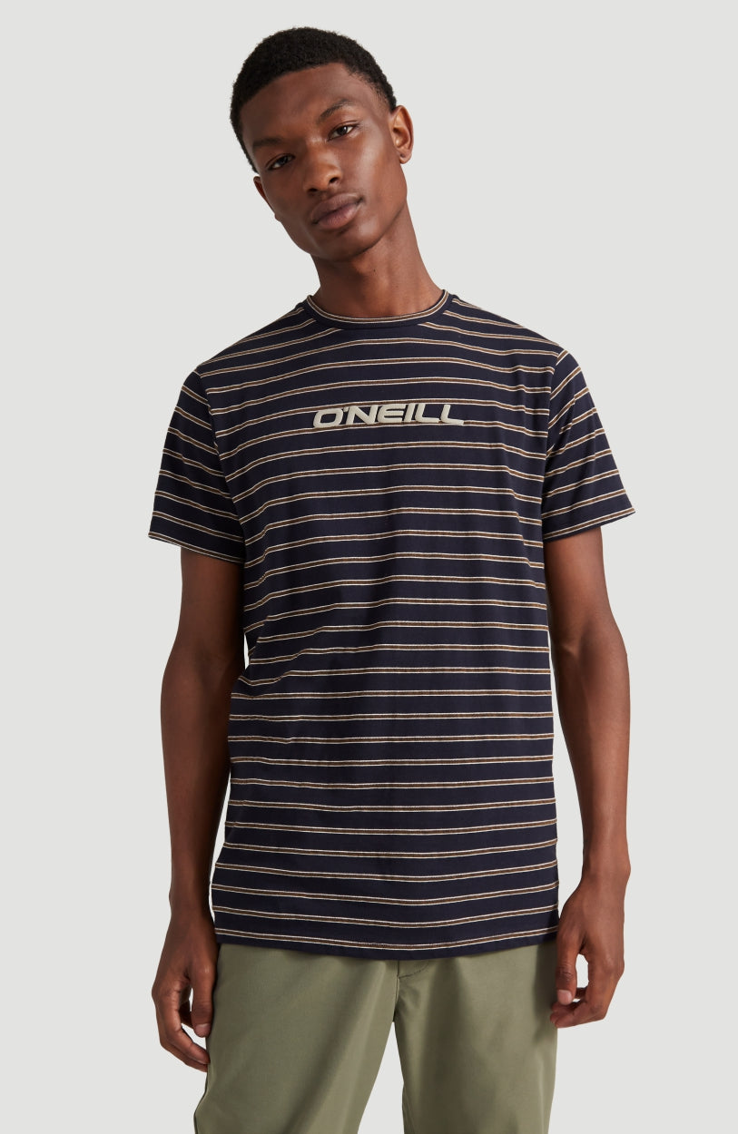 Combi Stripe Crew Neck T-Shirt | Ink Blue -A