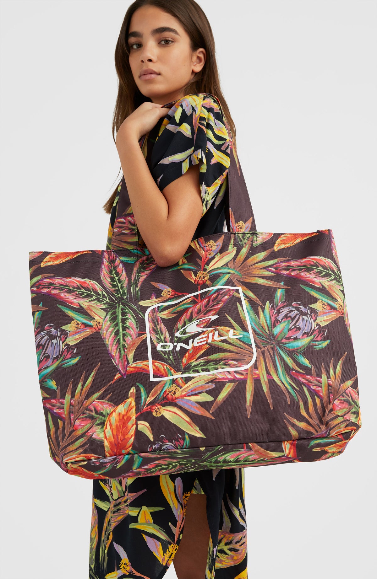 Coastal Print Tote | Black Tropical Flower