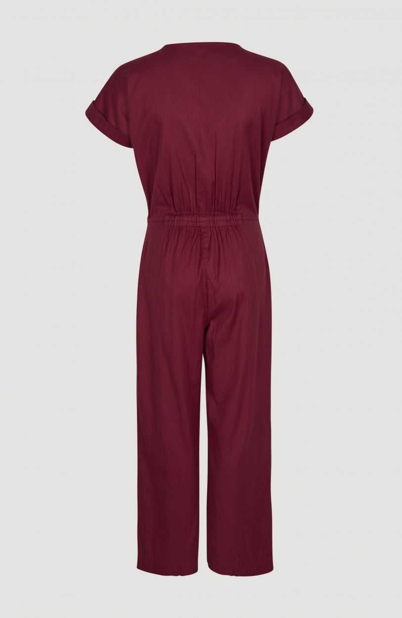 Button Straight Leg Jumpsuit | Biking Red