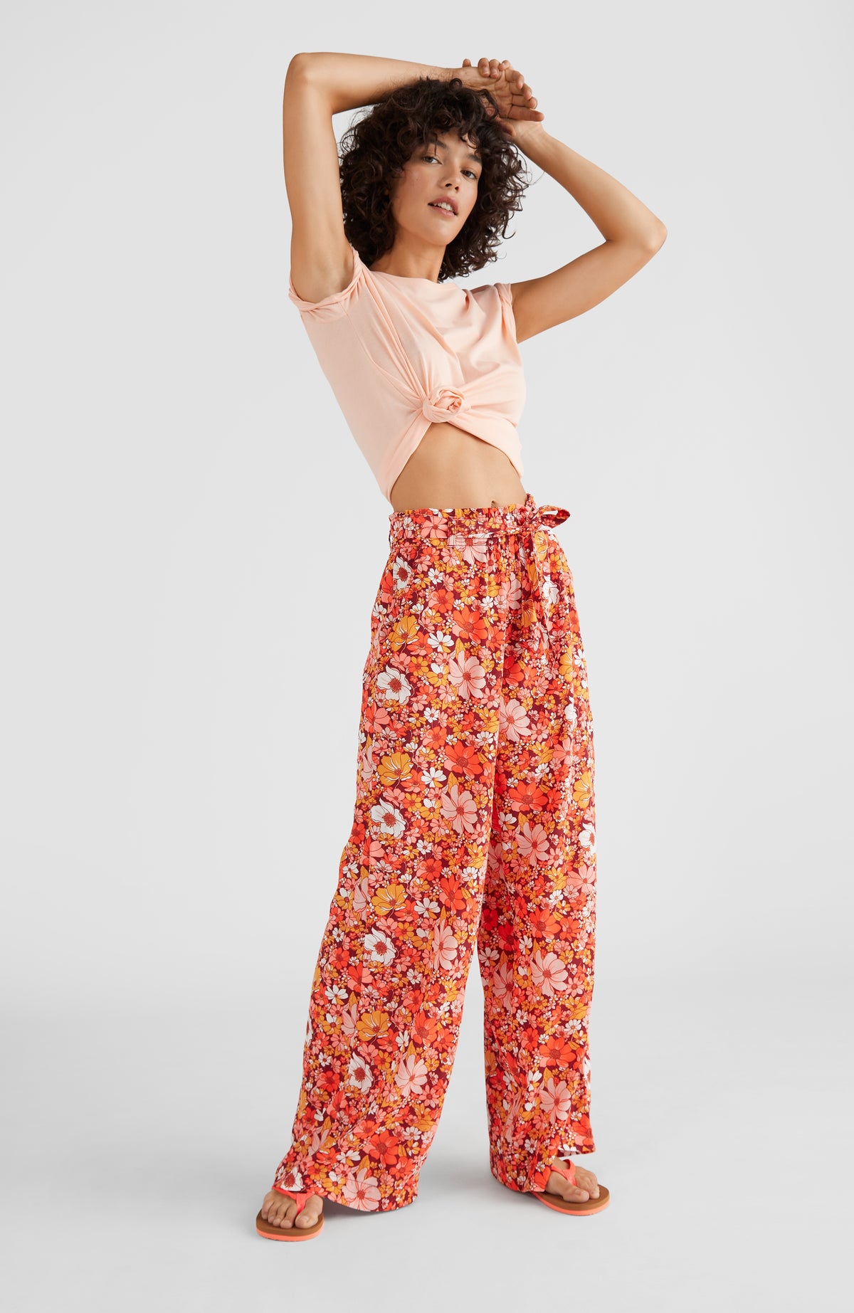 Belted Wide Leg High-Waist Beach Pants | Red AO 1