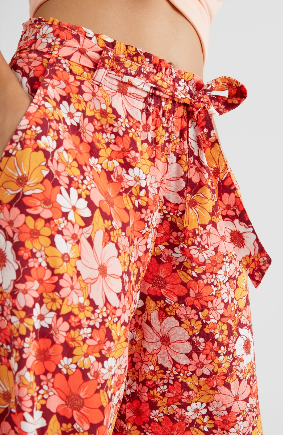 Belted Wide Leg High-Waist Beach Pants | Red AO 1