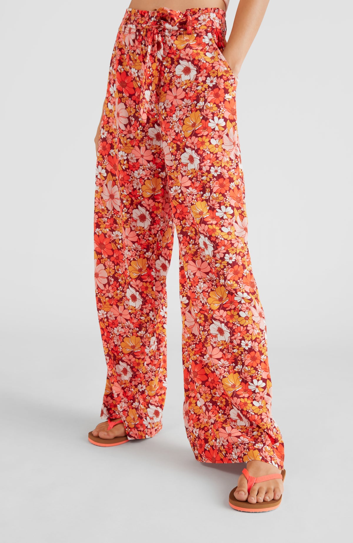 Belted Wide Leg High-Waist Beach Pants | Red AO 1