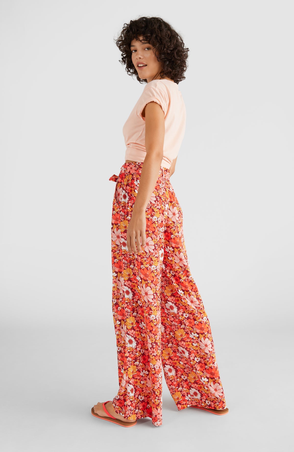 Belted Wide Leg High-Waist Beach Pants | Red AO 1