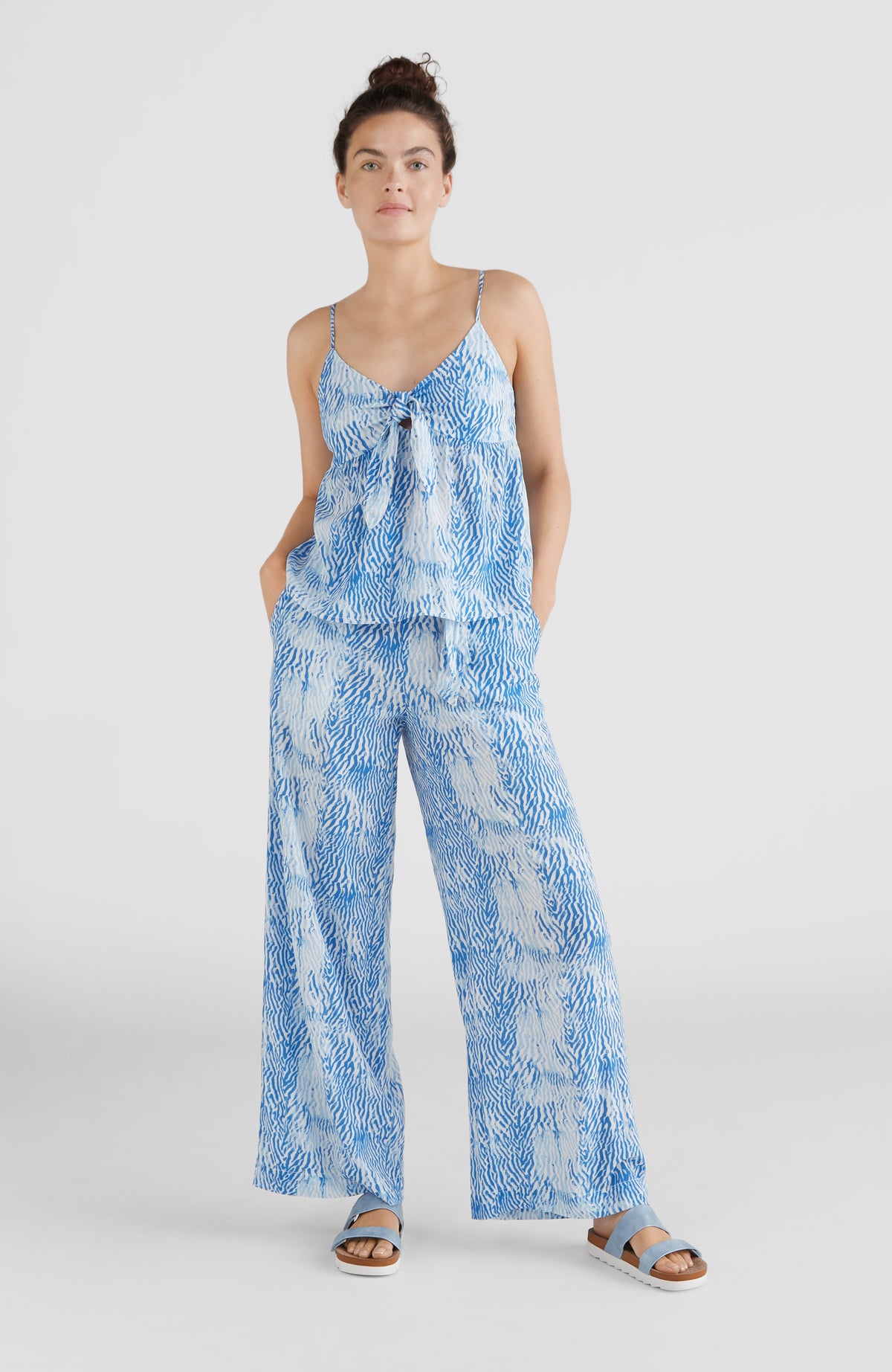 Belted Wide Leg High-Waist Beach Pants | Blue AO 2