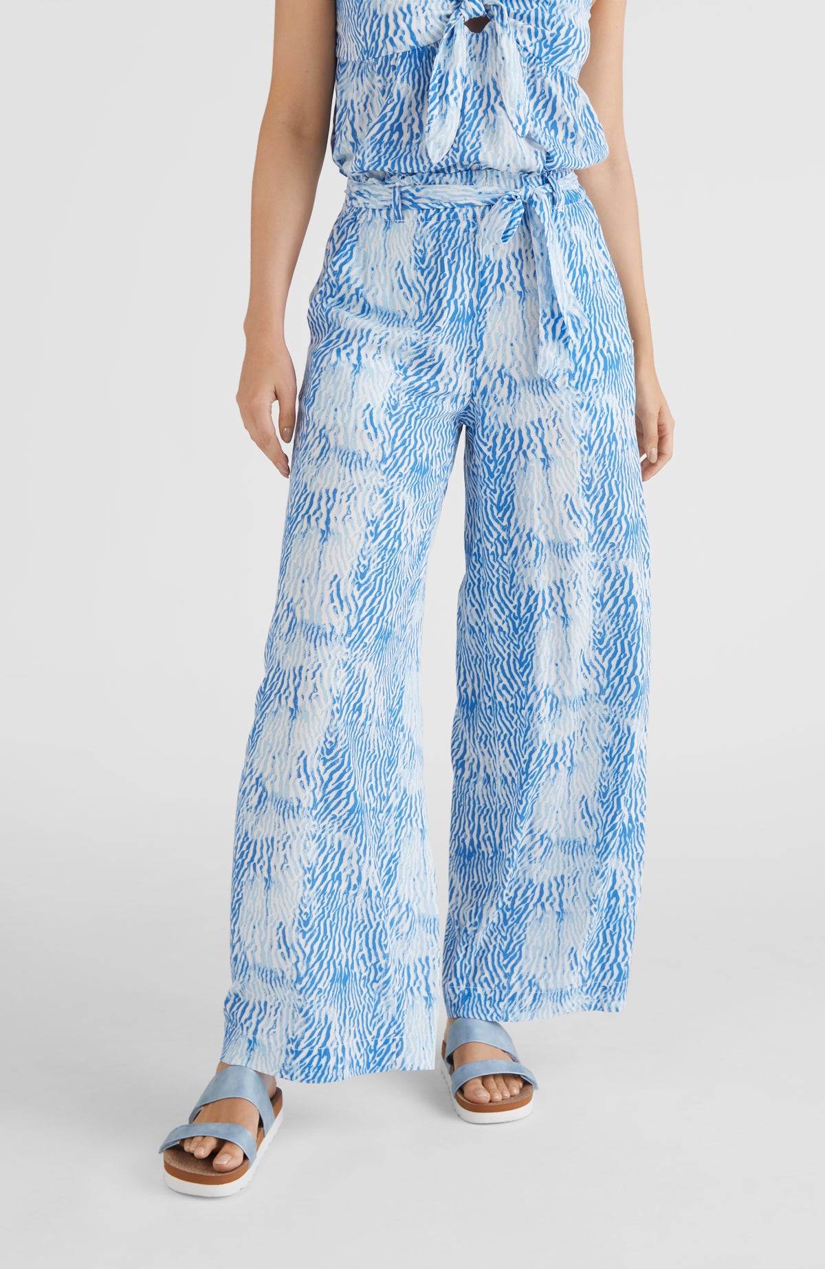 Belted Wide Leg High-Waist Beach Pants | Blue AO 2