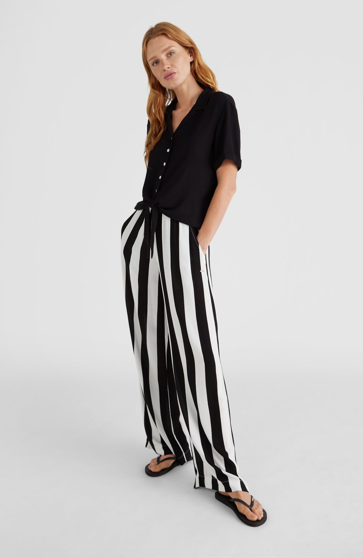 Belted Wide Leg High-Waist Beach Pants | Black AO 1