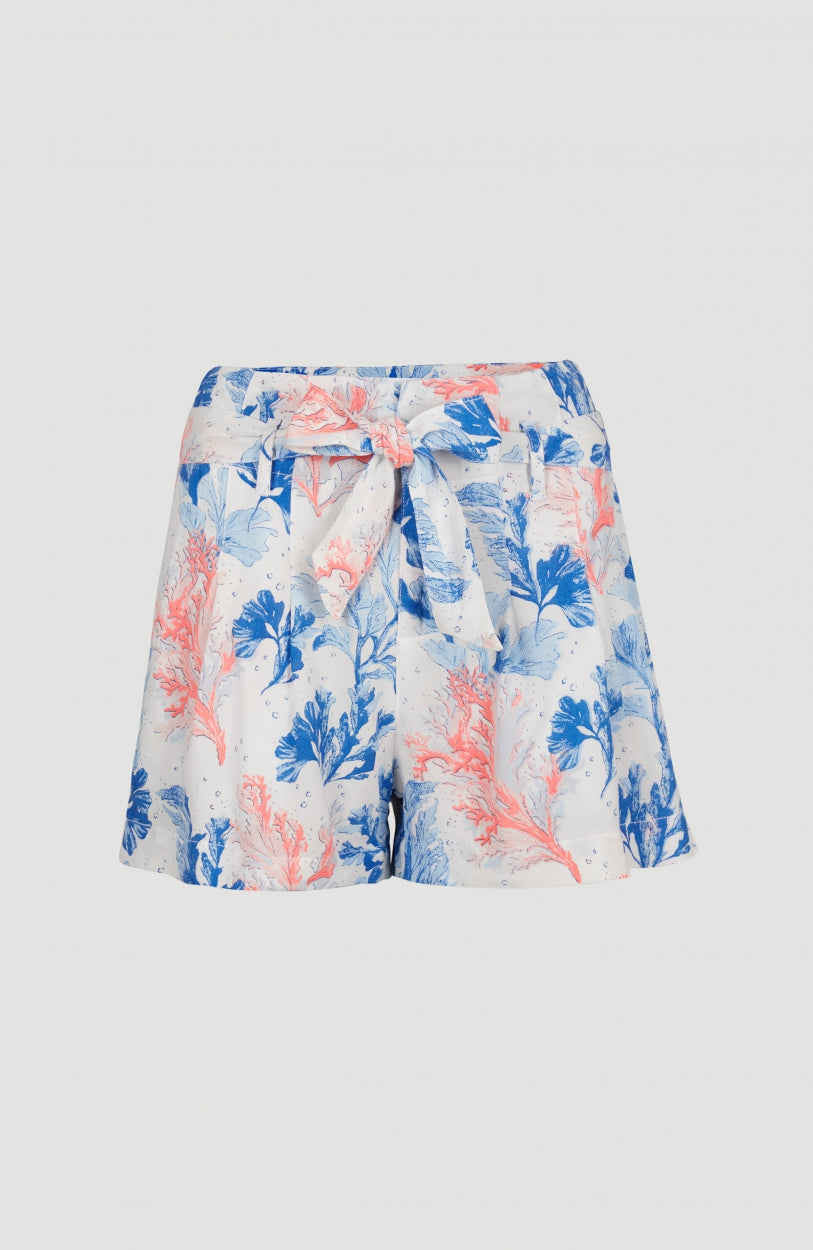 Belted High-Waist Shorts with All Over Print | White AO 2