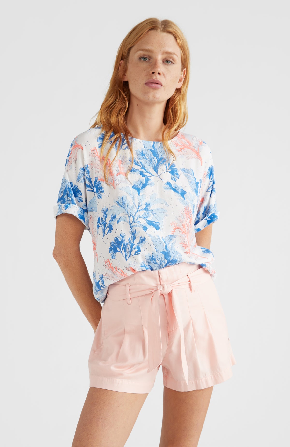 Belted High-Waist Shorts | Tropical Peach