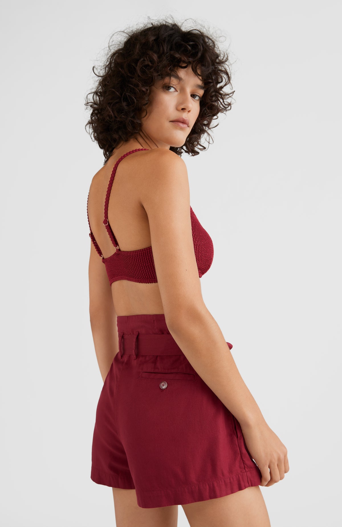 Belted High-Waist Shorts | Biking Red