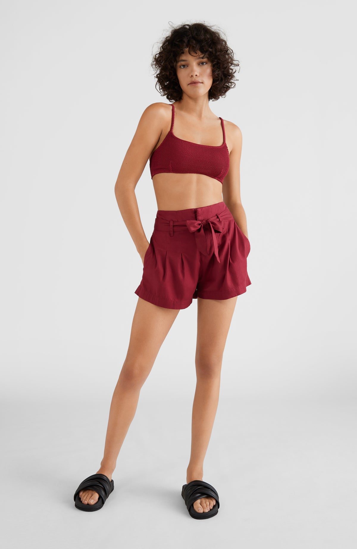 Belted High-Waist Shorts | Biking Red