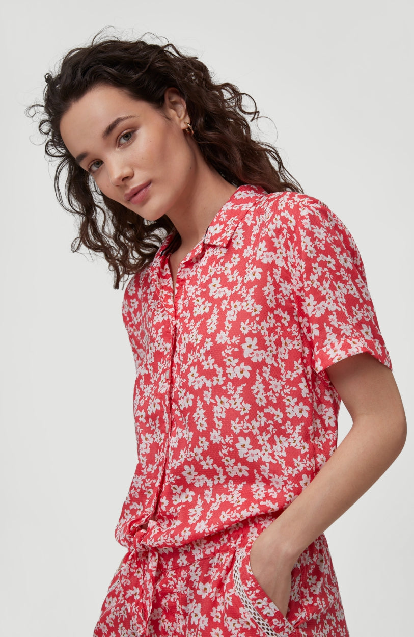 Cali Woven Shirt Shortsleeve | Red With Pink or Purple