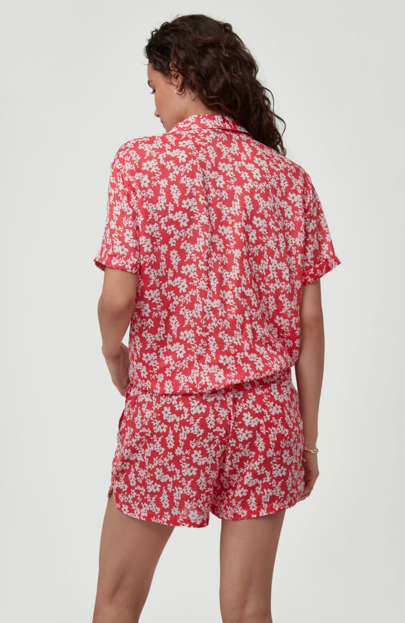 Cali Woven Shirt Shortsleeve | Red With Pink or Purple