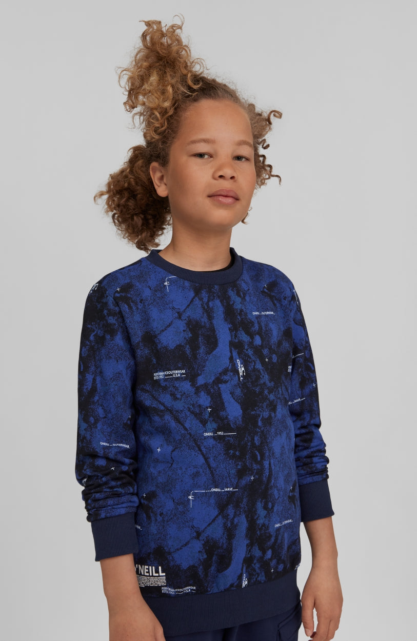 All Over Print Hybrid Crew Sweatshirt | Blue With White