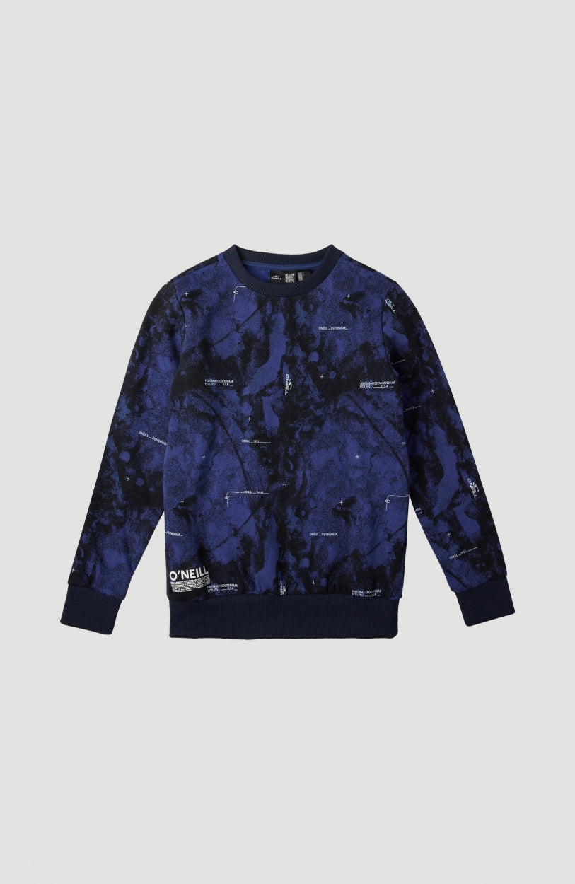 All Over Print Hybrid Crew Sweatshirt | Blue With White