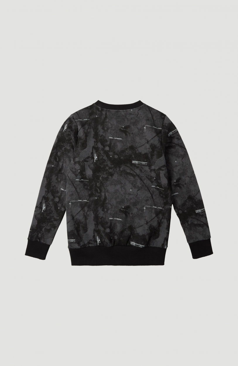 All Over Print Hybrid Crew Sweatshirt | Black With White