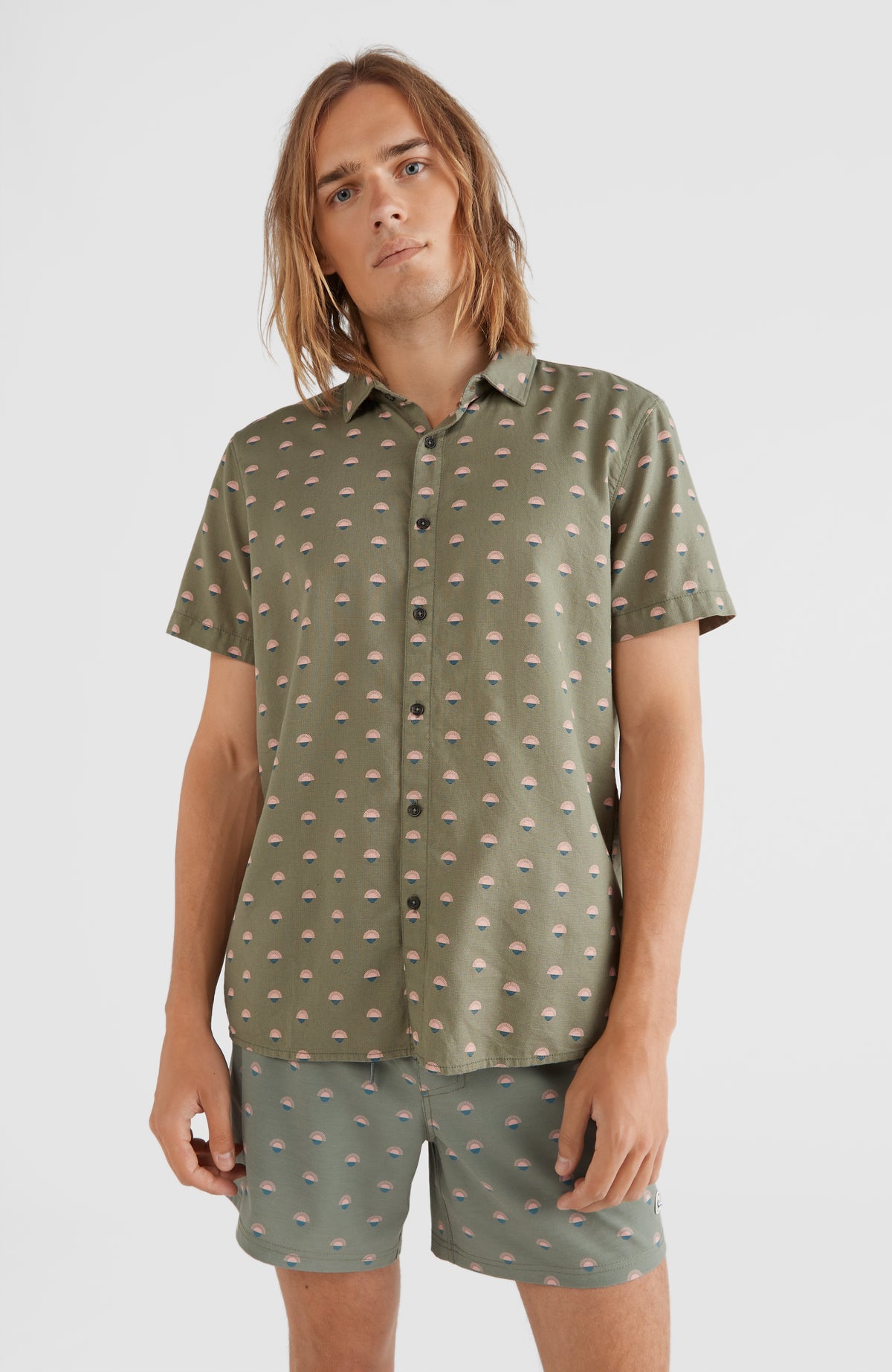 Chambray Shirt with All Over Print | Green AO 5
