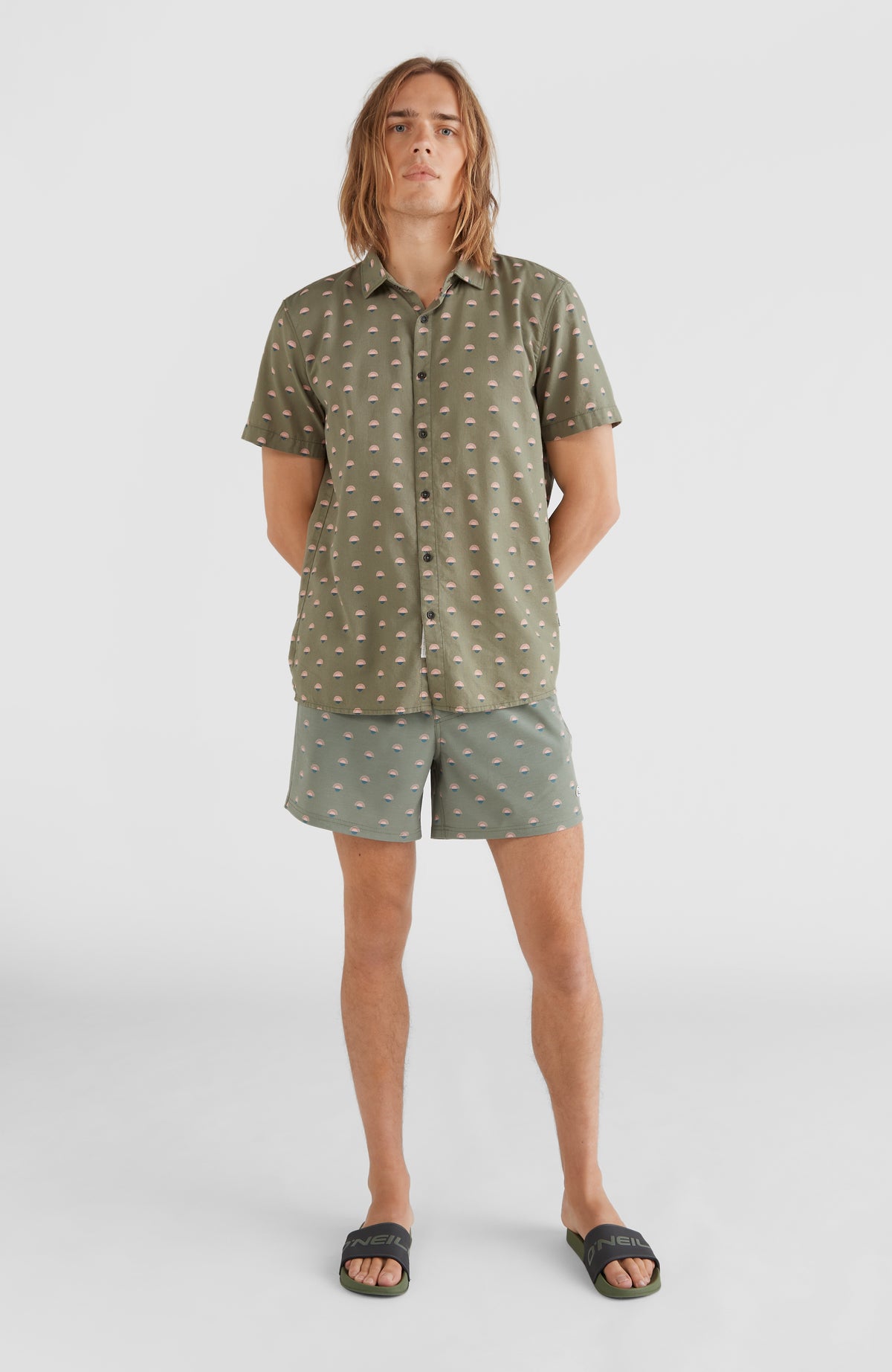 Chambray Shirt with All Over Print | Green AO 5