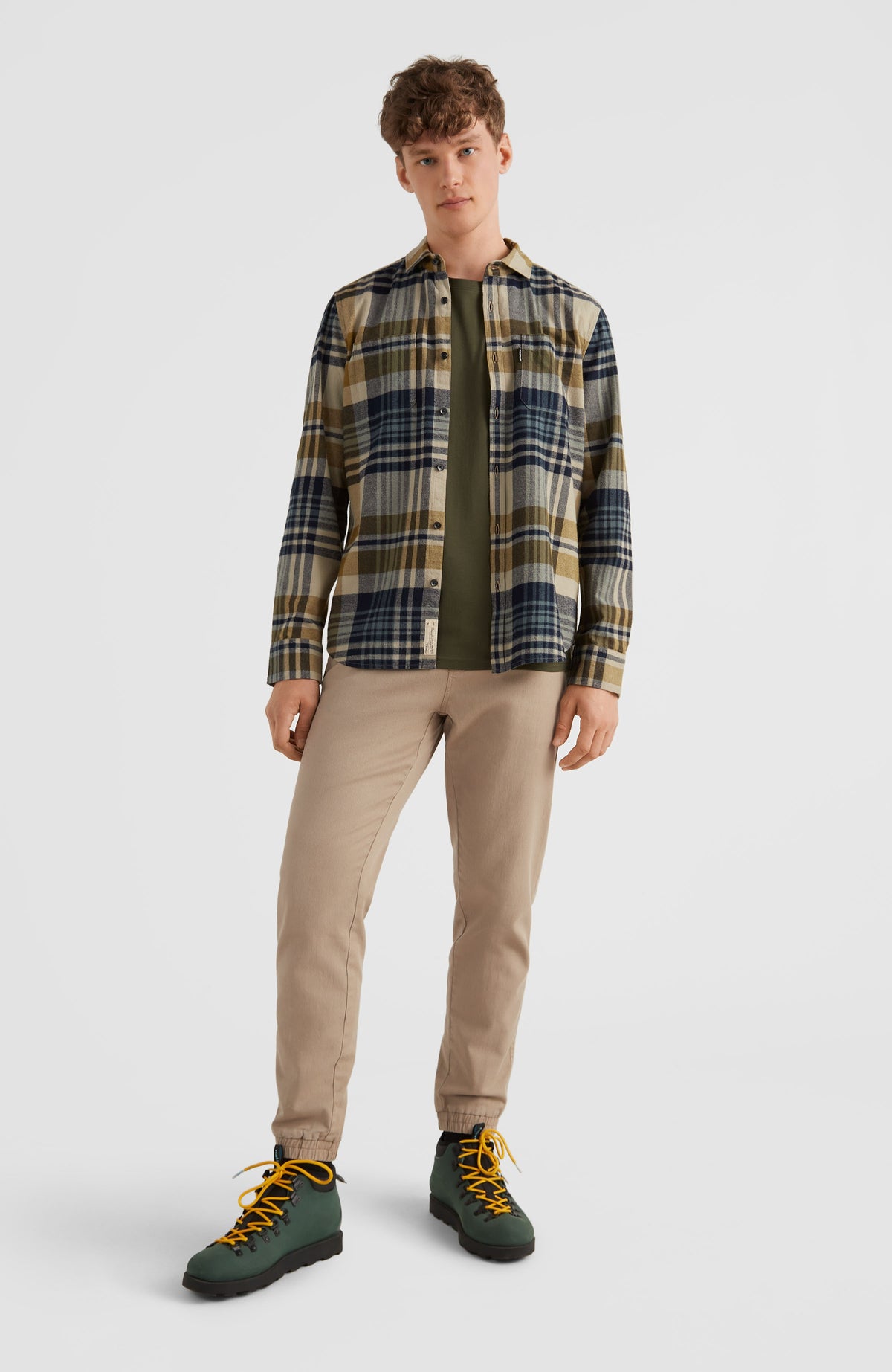 Checked Flannel Shirt | Beige Plaid Check