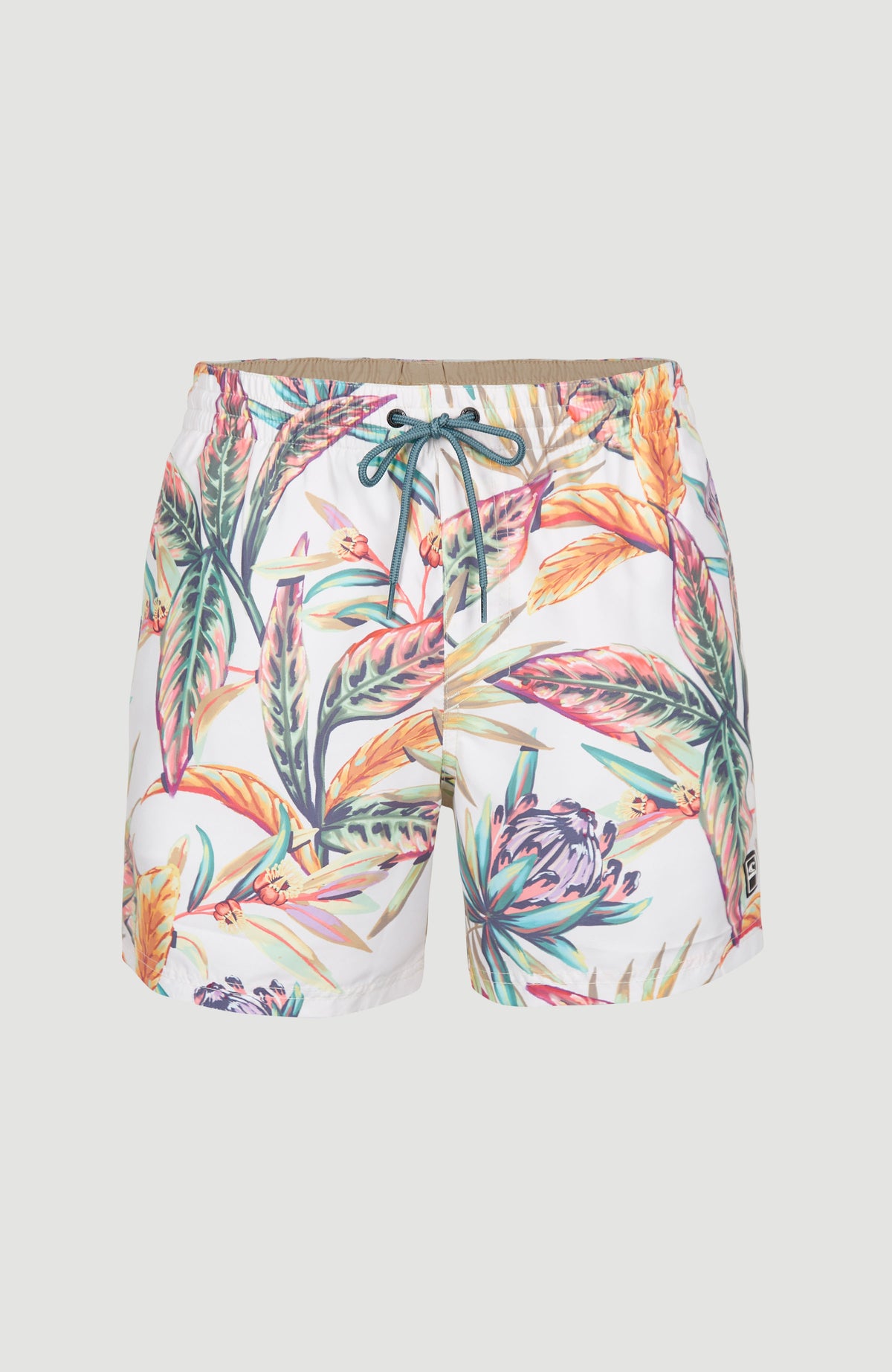 Cali Print 15'' Swim Shorts | White Tropical Flower
