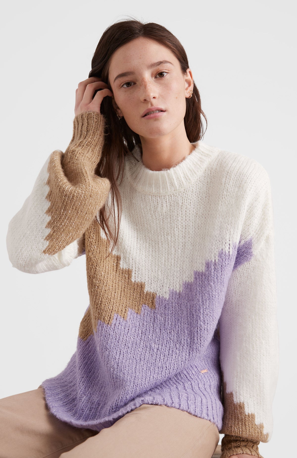 Knit Colourblock Pullover | Purple Rose Colour Block