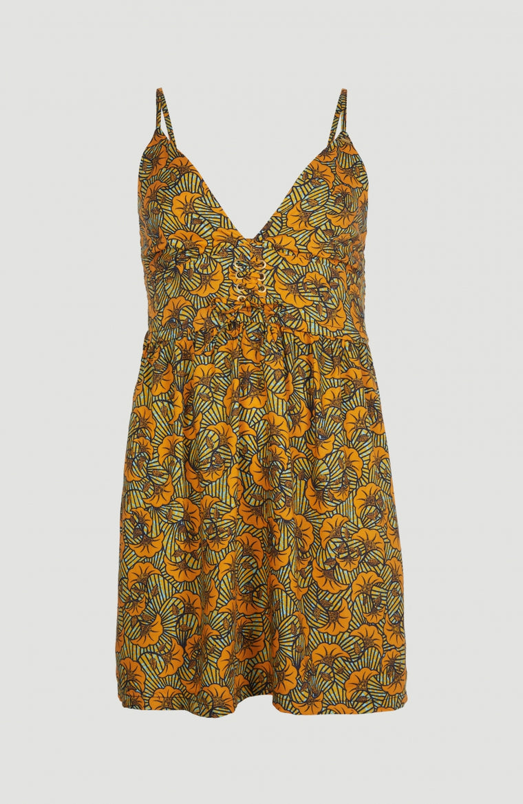 All Over Print Midi Dress | Yellow With Green