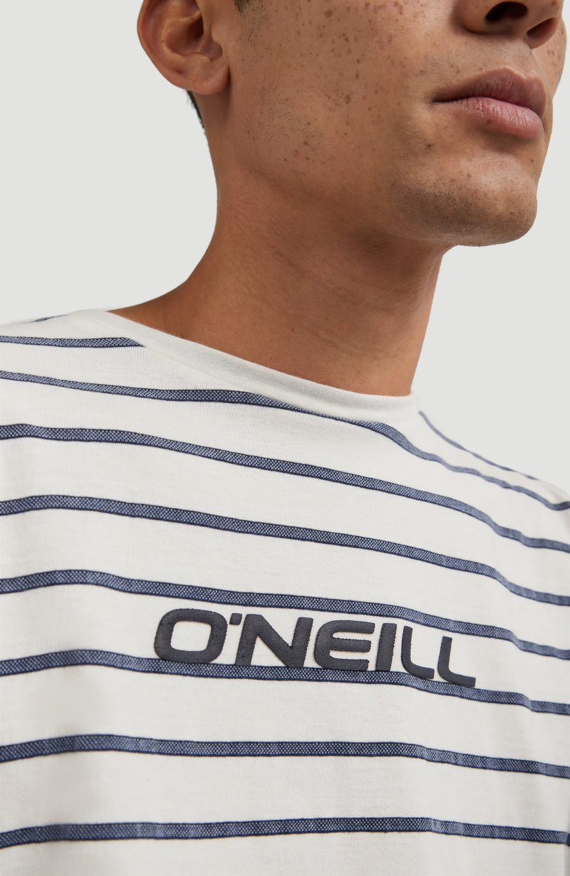 Combi Stripe Crew Neck T-Shirt | Powder White