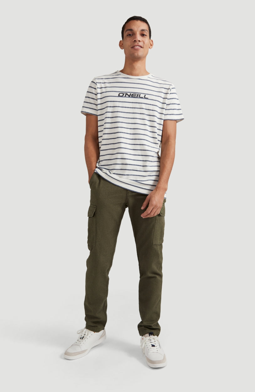 Combi Stripe Crew Neck T-Shirt | Powder White