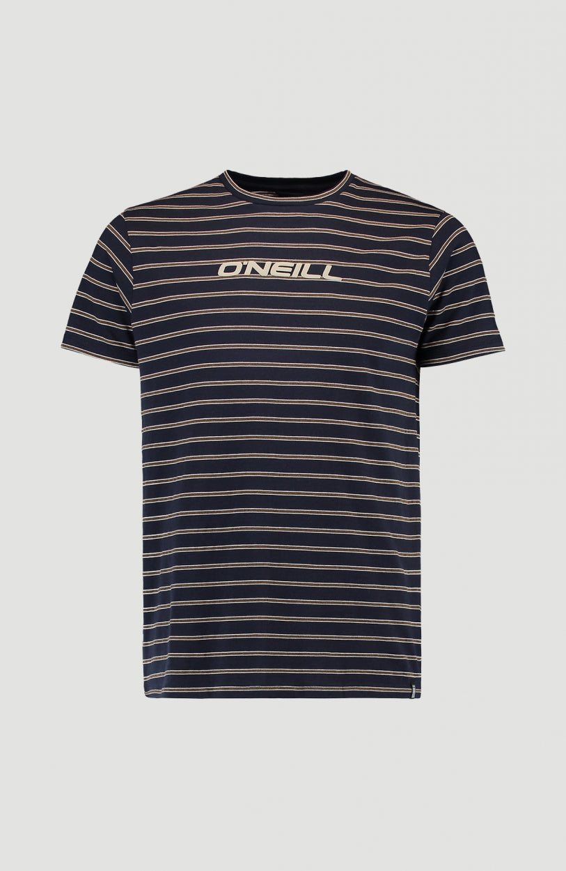 Combi Stripe Crew Neck T-Shirt | Ink Blue -A