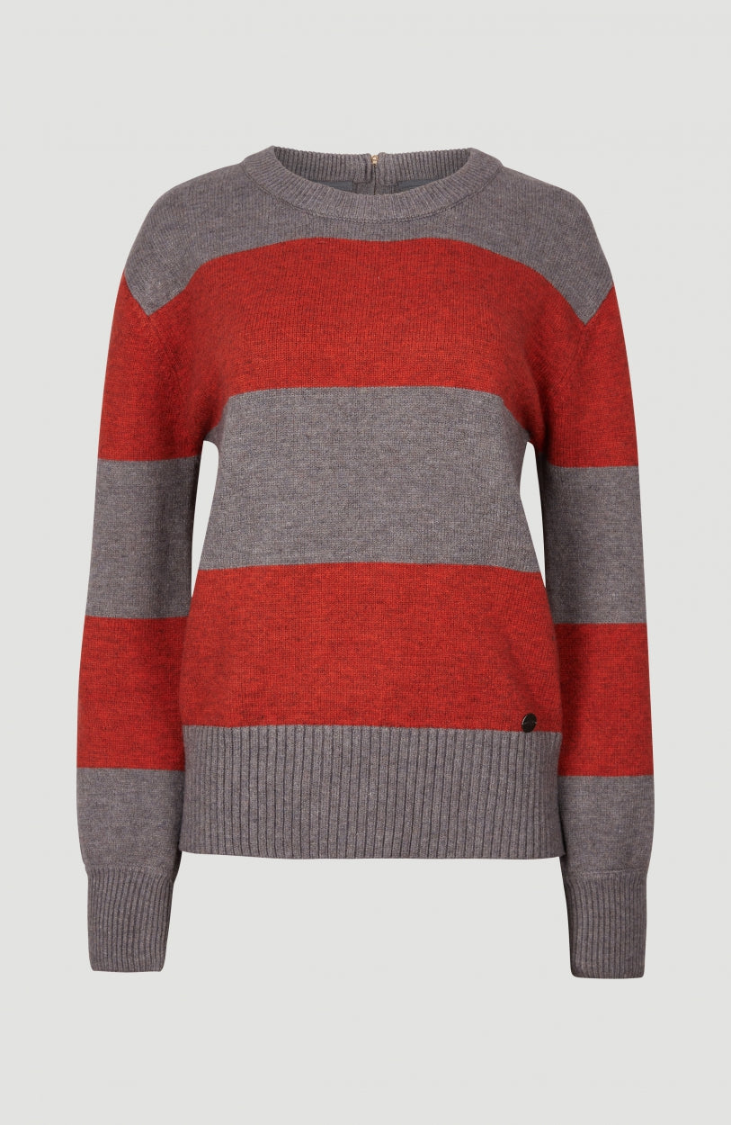 Block Striped Pullover | Red With Grey