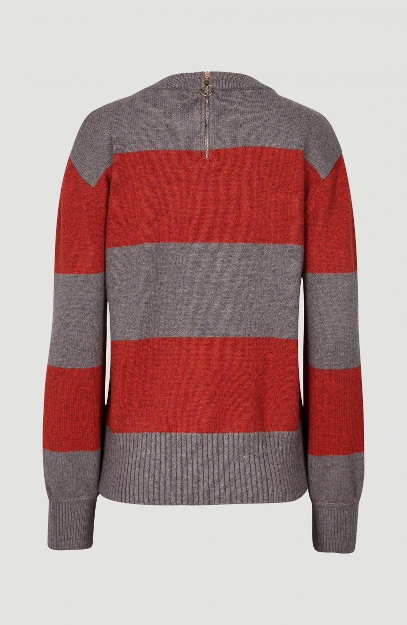 Block Striped Pullover | Red With Grey
