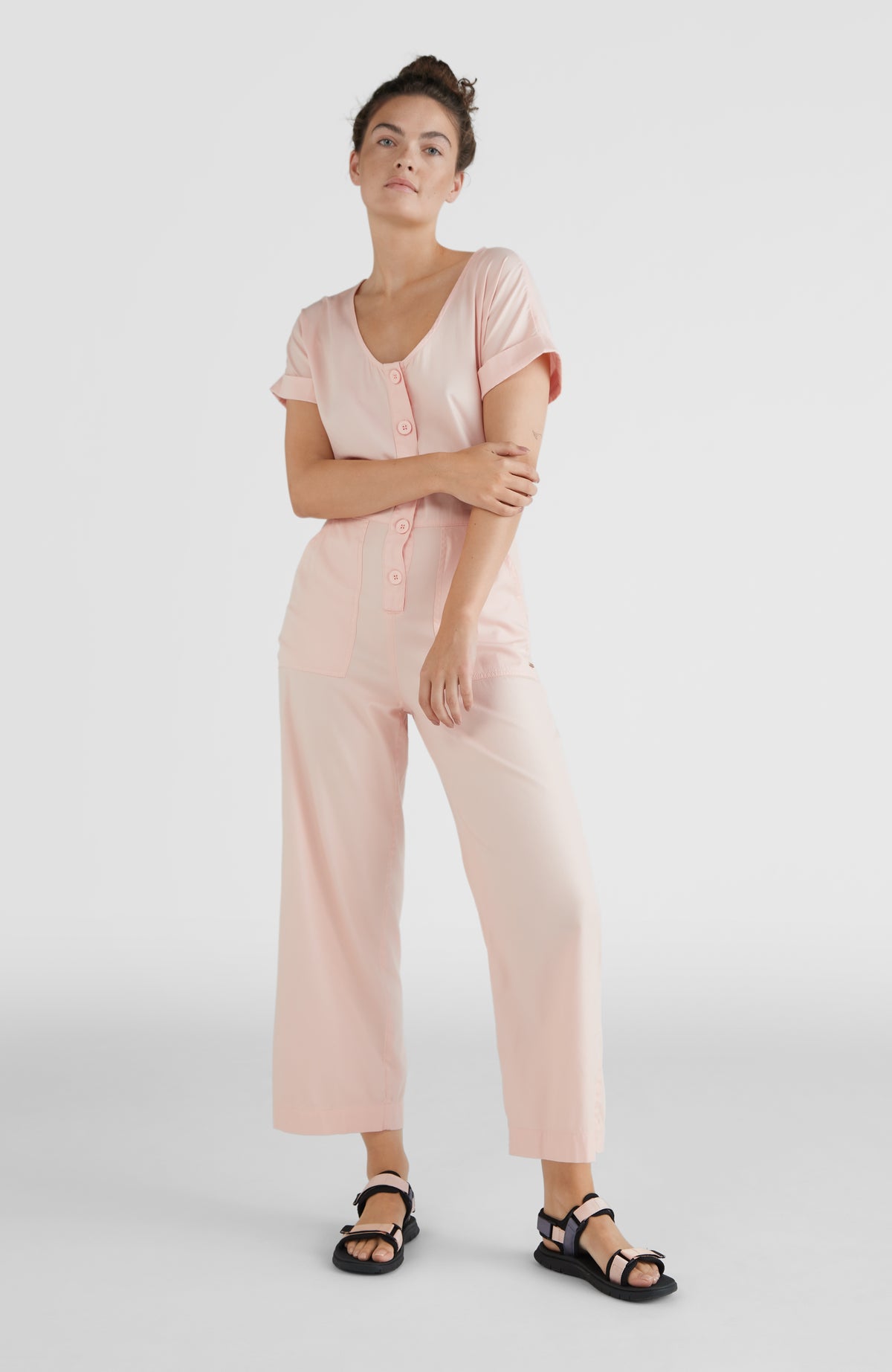 Button Straight Leg Jumpsuit | Tropical Peach