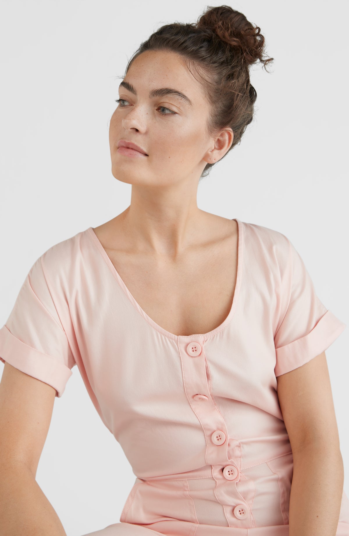 Button Straight Leg Jumpsuit | Tropical Peach