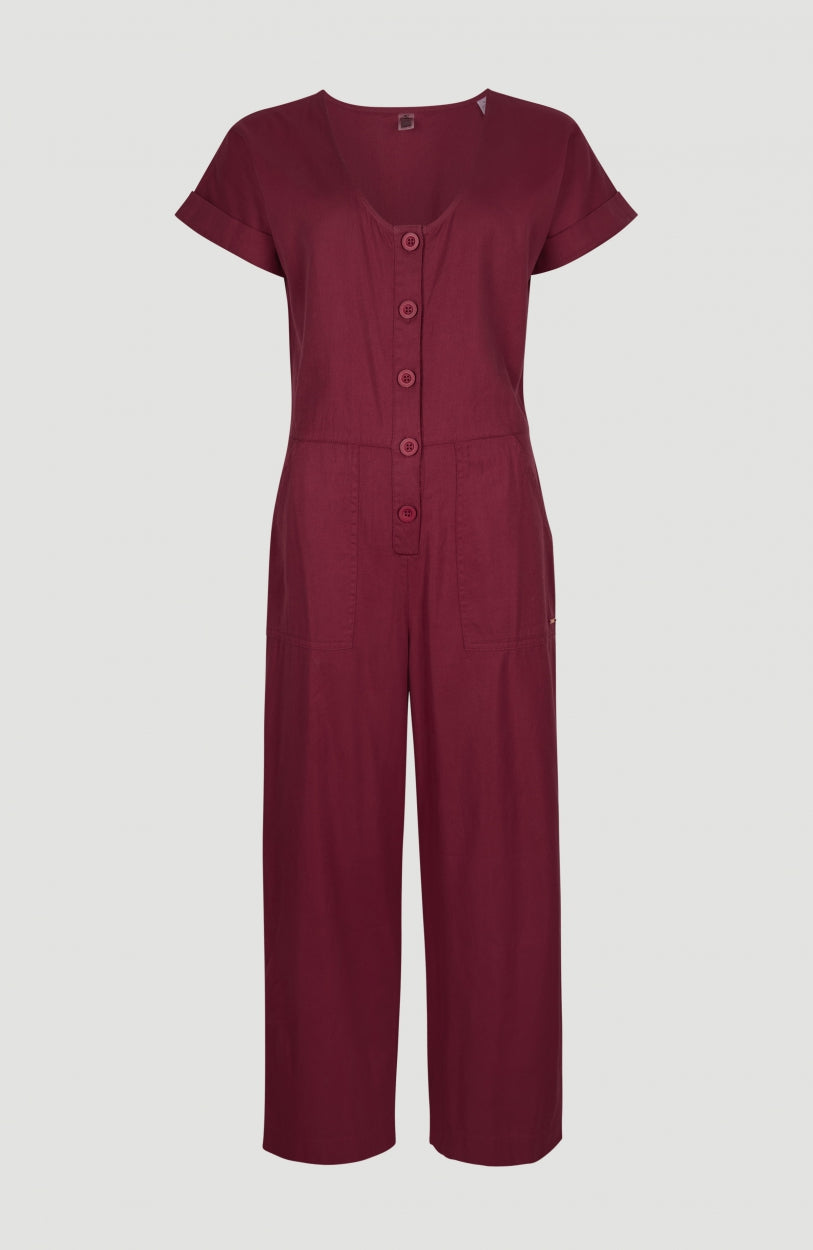Button Straight Leg Jumpsuit | Biking Red