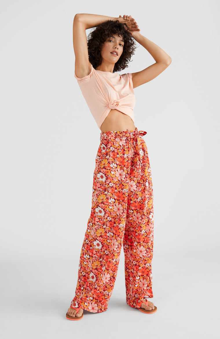 Belted Wide Leg High-Waist Beach Pants | Red AO 1