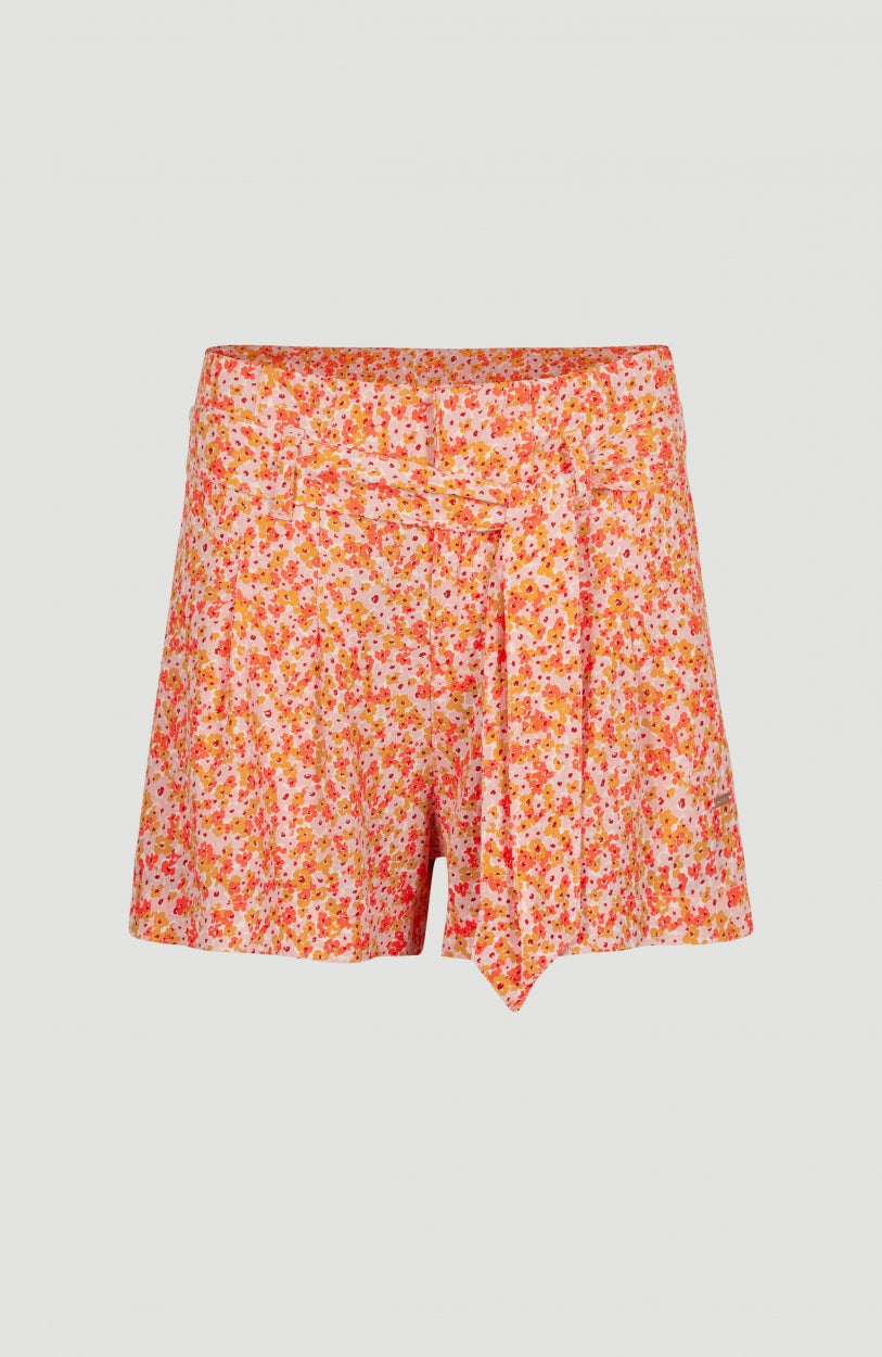 Belted High-Waist Shorts with All Over Print | White AO 3