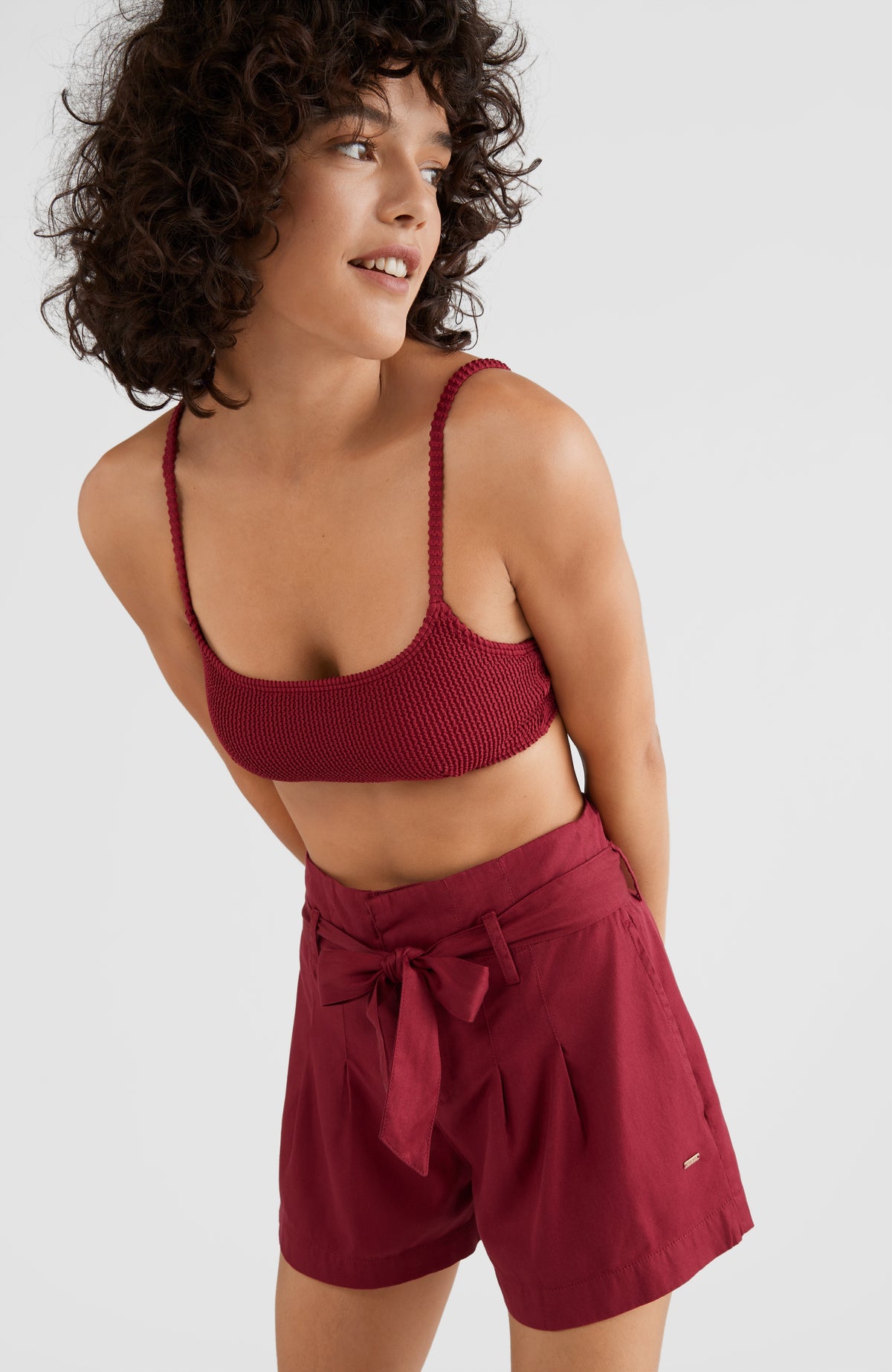 Belted High-Waist Shorts | Biking Red