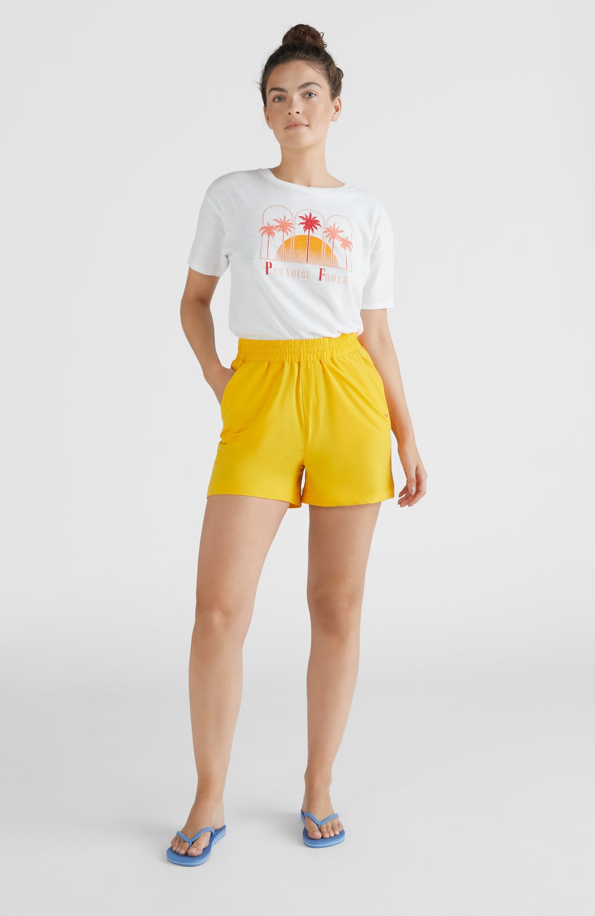 Active Elasticated High-Waist Shorts | Old Gold