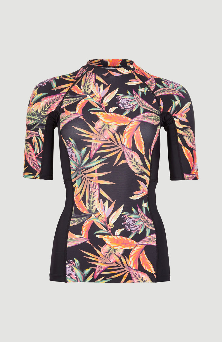 Anglet Shortsleeve UPF 50+ Sun Shirt Skin | Black Tropical Flower