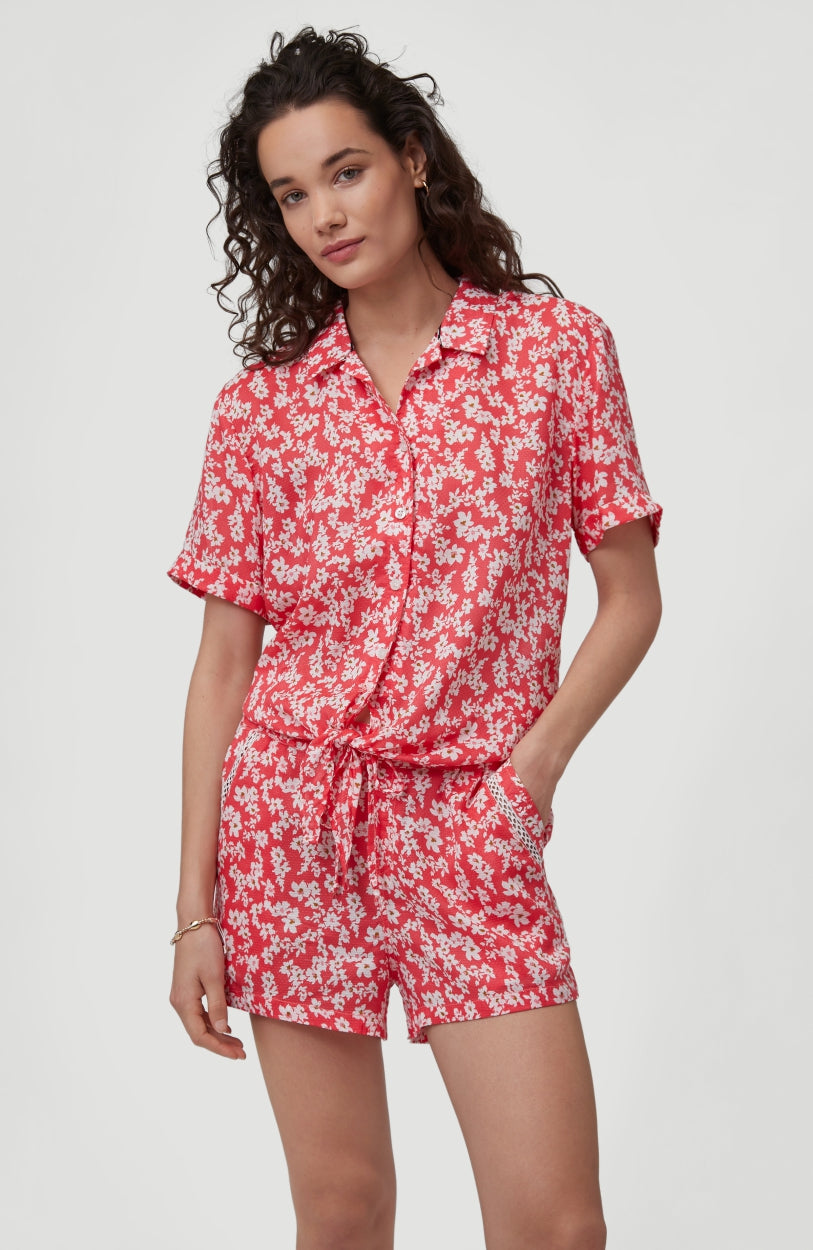 Cali Woven Shirt Shortsleeve | Red With Pink or Purple