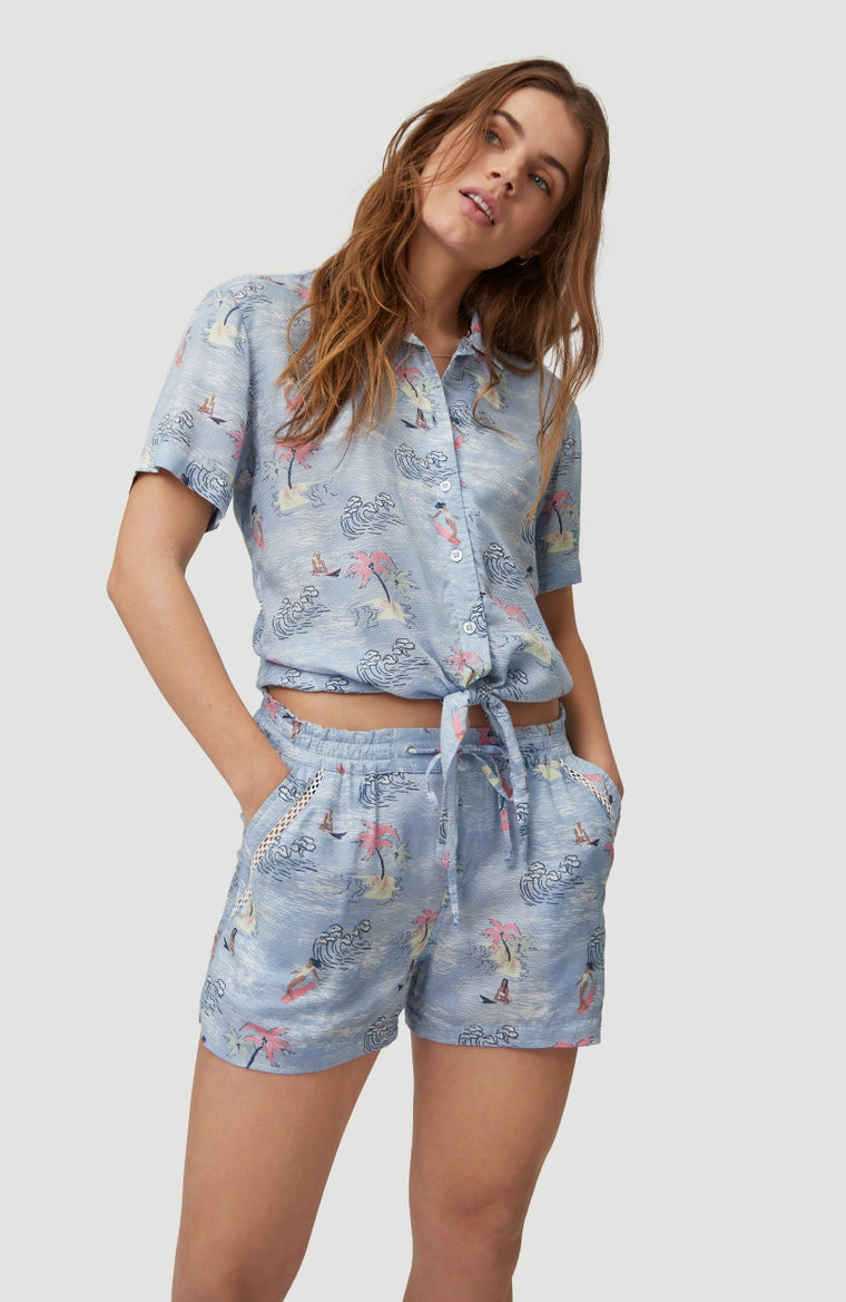 Cali Woven Shirt Shortsleeve | Blue With Pink or Purple