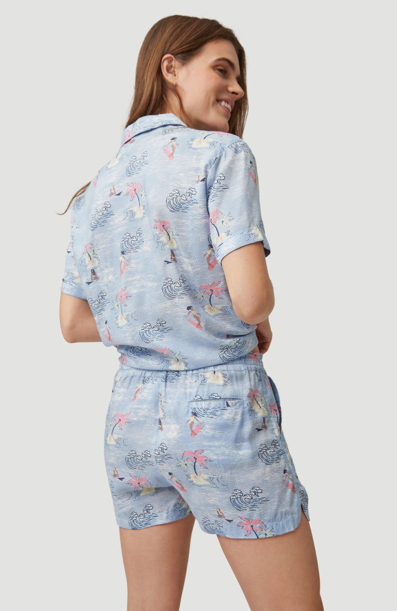 Cali Woven Shirt Shortsleeve | Blue With Pink or Purple