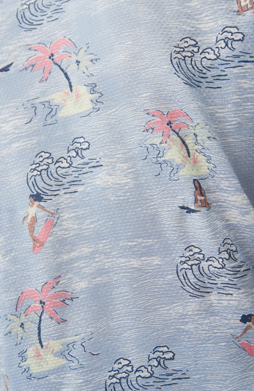 Cali Woven Shirt Shortsleeve | Blue With Pink or Purple