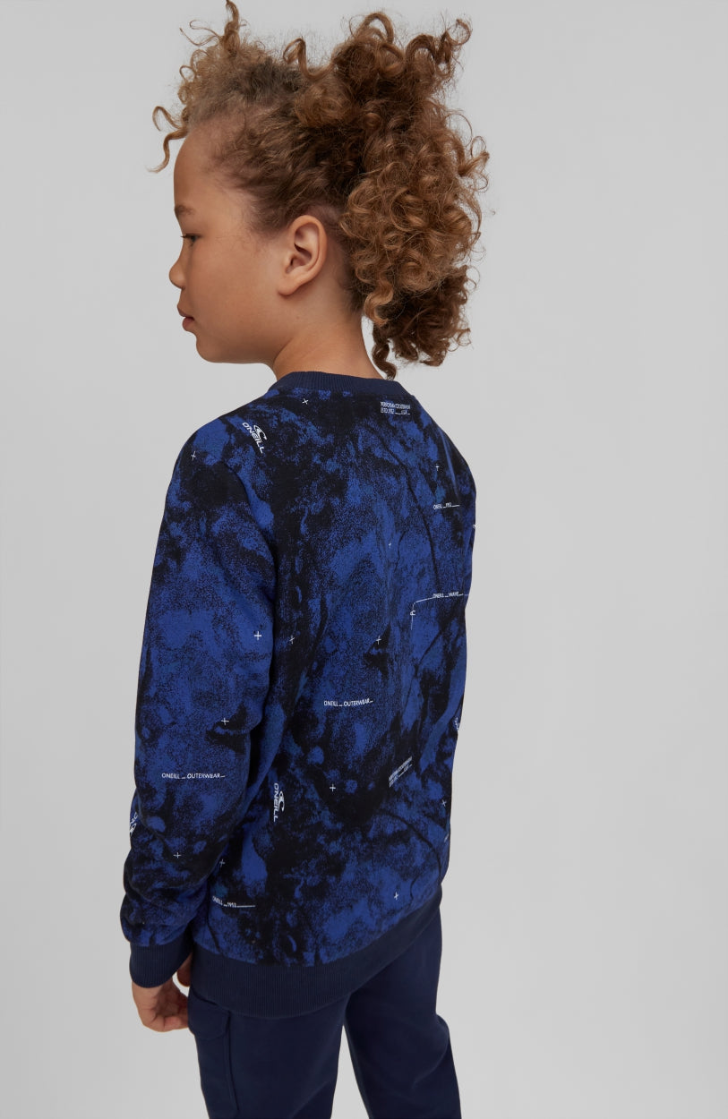 All Over Print Hybrid Crew Sweatshirt | Blue With White