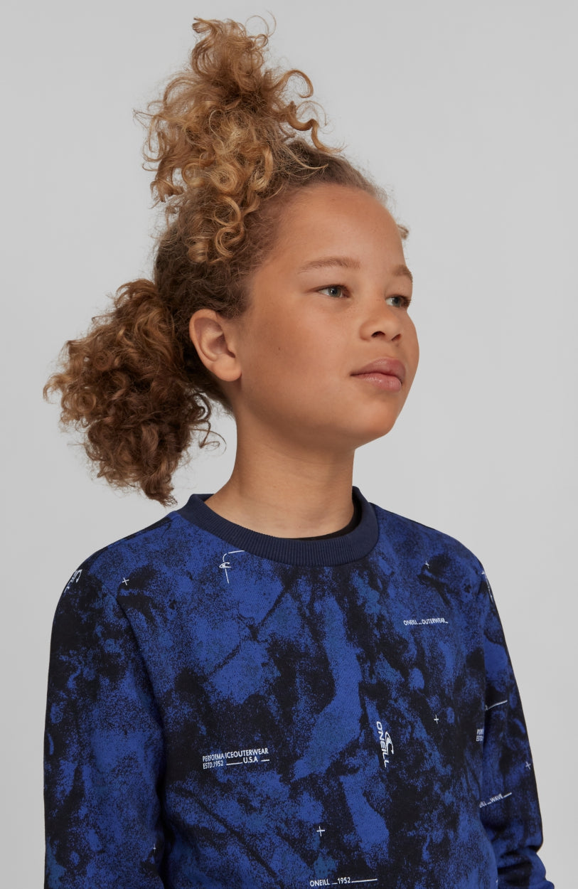 All Over Print Hybrid Crew Sweatshirt | Blue With White