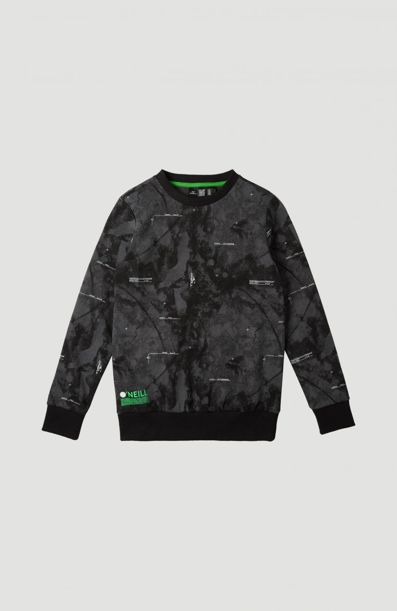 All Over Print Hybrid Crew Sweatshirt | Black With White