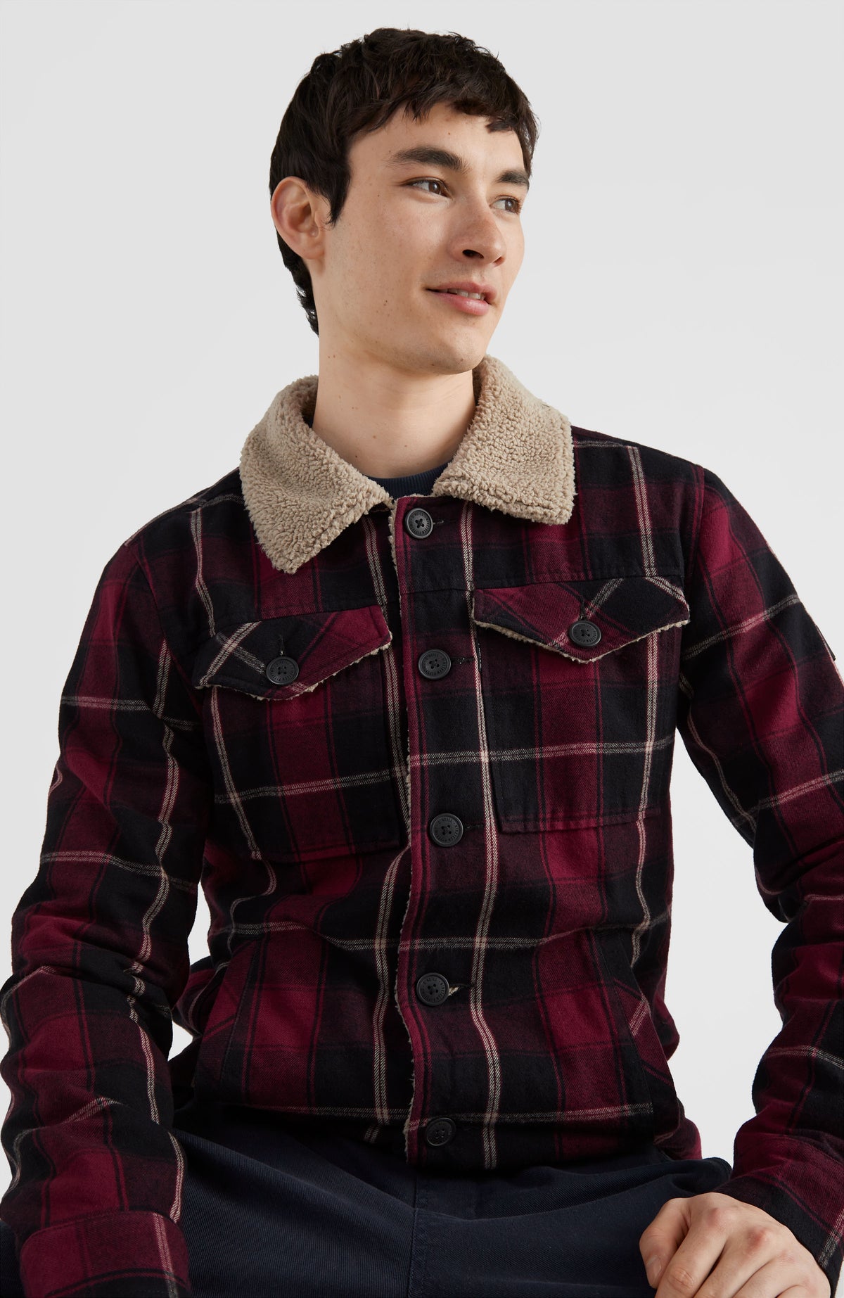 Fleece Lined Jacket | Red Tartan Check