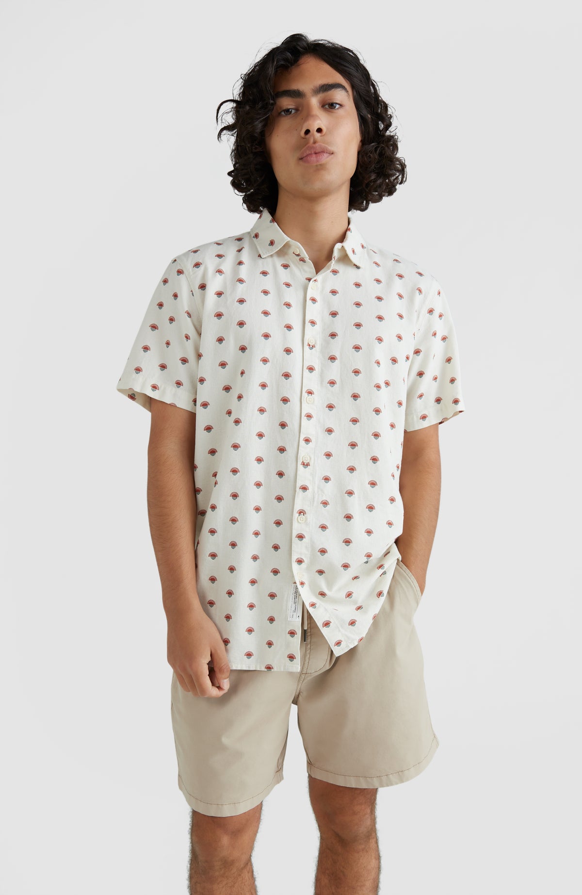 Chambray Shirt with All Over Print | White